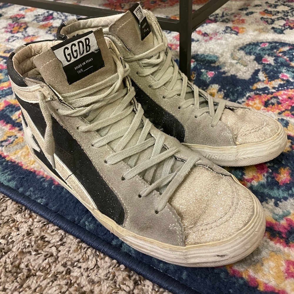 Golden Goose Black & White Glitter Slide Sneakers